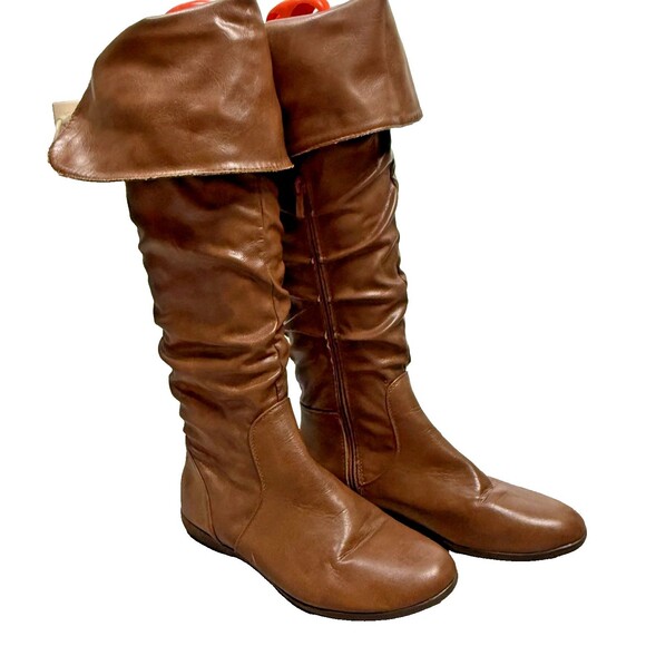 Aldo OTK 8.5 Brown Flat Boots Boho Slouch Faux Leather Fold Over Top Countryside - Picture 4 of 11